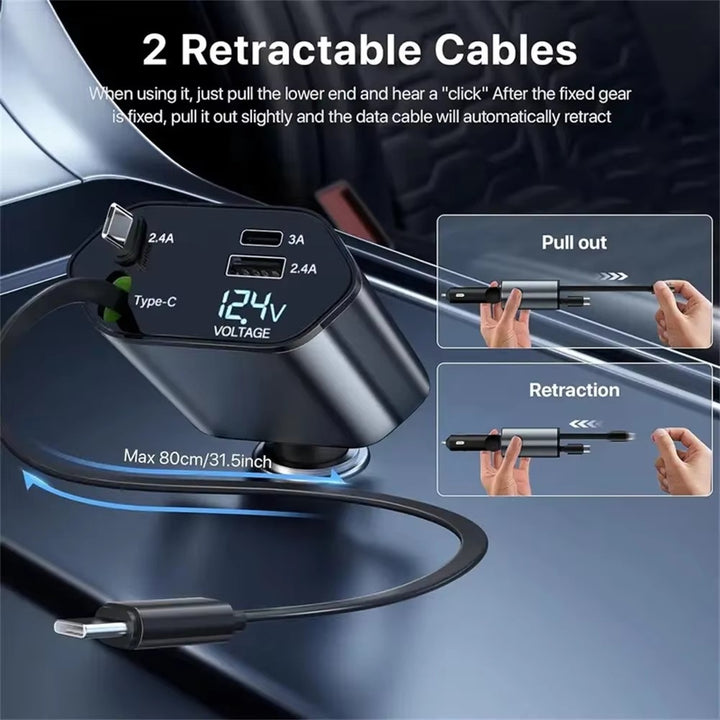 UltraCharge - Fast Car Charger with Retractable Cable