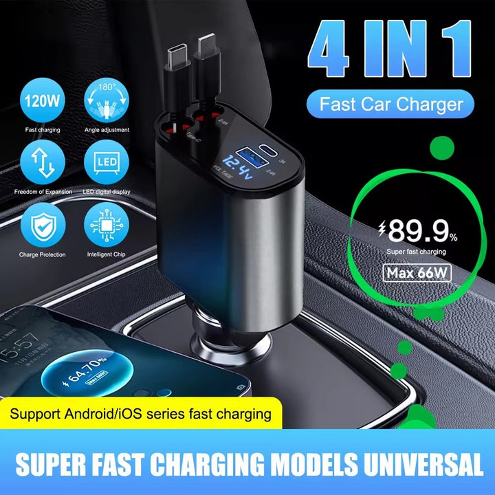 UltraCharge - Fast Car Charger with Retractable Cable